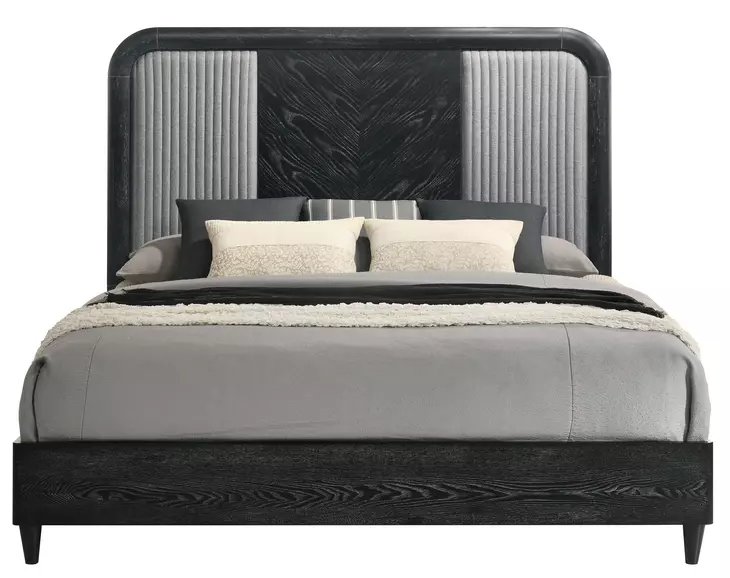Skyline Onyx and Gray King Upholstered Panel Bed