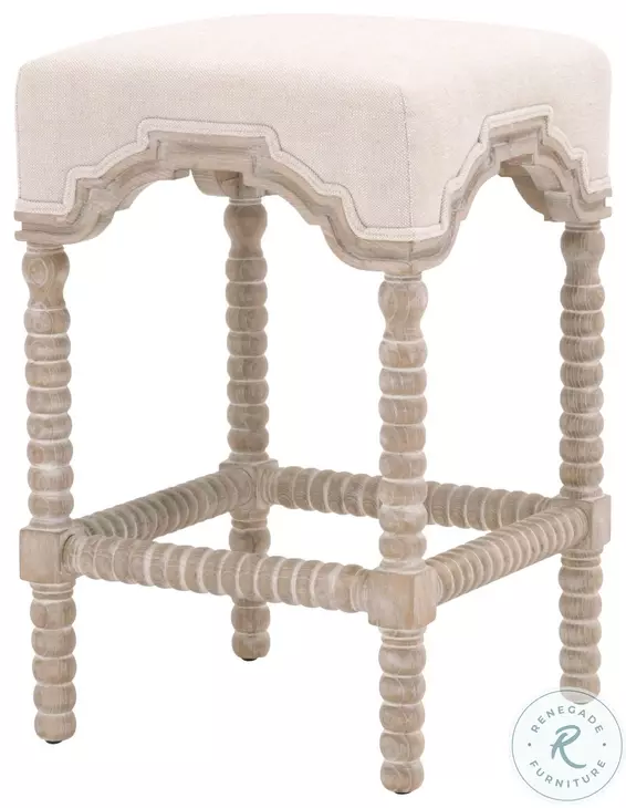 Rue Bisque French Linen Performance Fabric Counter Height Stool