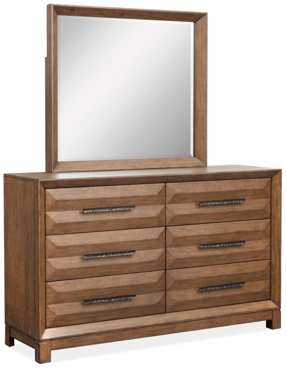 Callisto Bourbon Brown 6 Drawer Dresser with Rectangular Mirror