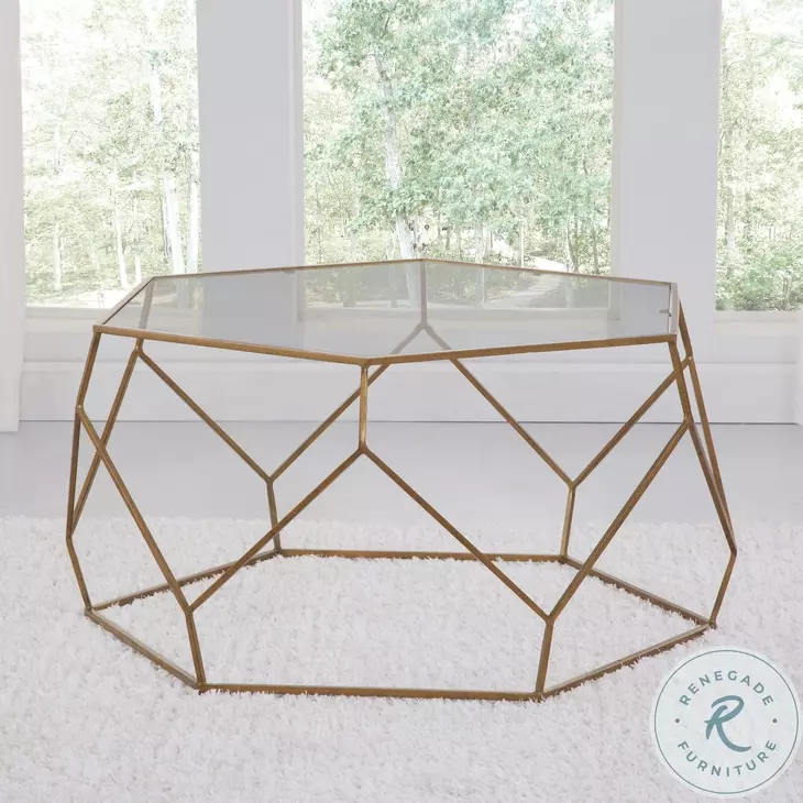 Roxy Clear Glass And Gold Hexagonal Cocktail Table