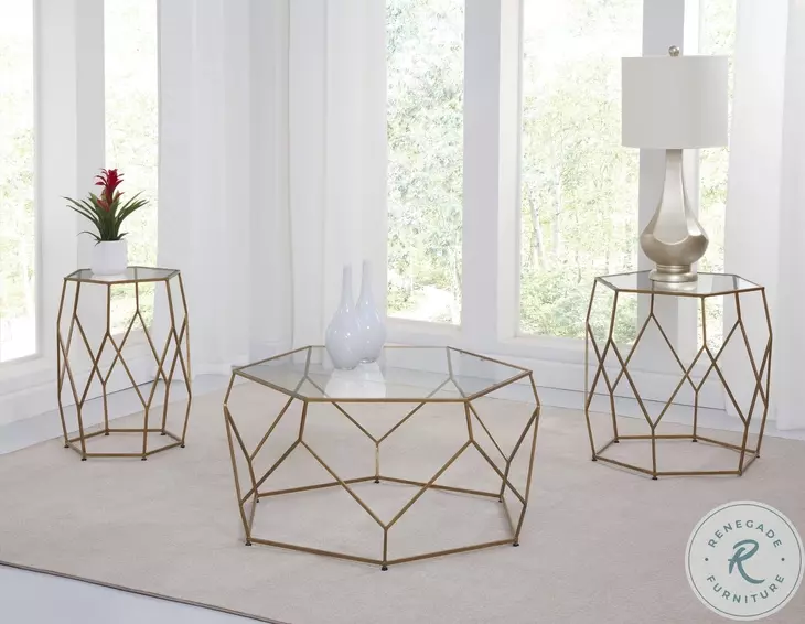 Roxy Clear Glass And Gold Hexagonal Cocktail Table