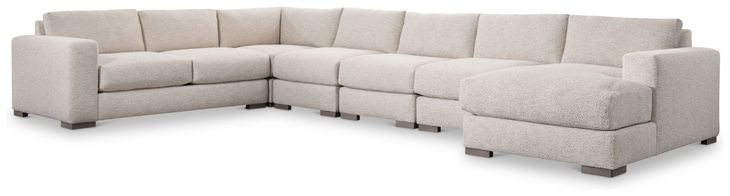 Drew Cream 6 Piece Modular Sectional with RAF Chaise and Pillows