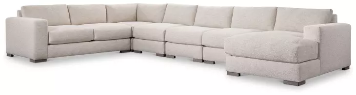 Drew Cream 6 Piece Modular Sectional with RAF Chaise and Pillows