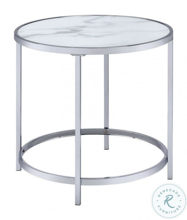 Rayne White Marble Top Round End Table from Steve Silver Coleman Furniture