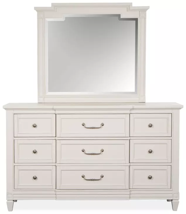 Willowbrook Egg Shell White 9 Drawer Dresser with Rectangular Mirror