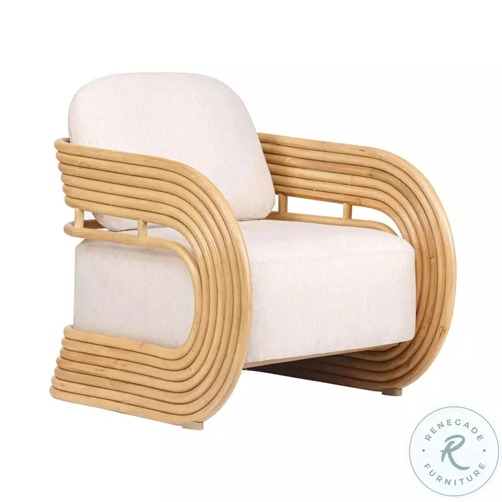 Lauretta Cream Fabric and Natural Rattan Accent Chair
