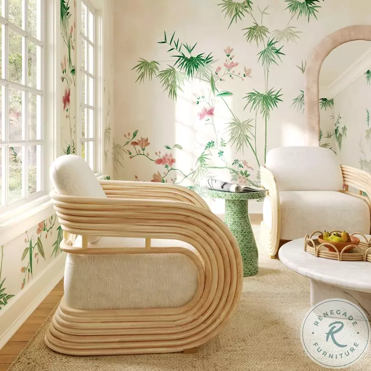Lauretta Cream Fabric and Natural Rattan Accent Chair