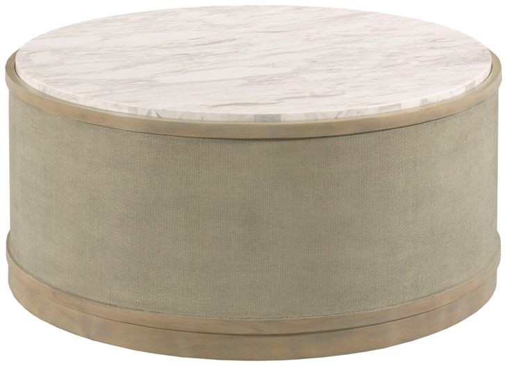 Hidden Treasures White and Brown Round Quartz Top Cocktail Table