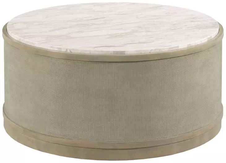 Hidden Treasures White and Brown Round Quartz Top Cocktail Table