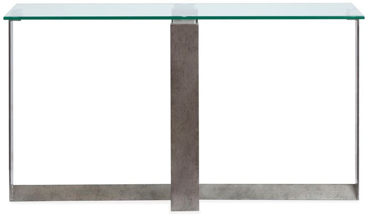 Whitehall Aged Pewter and Chrome Pucks Rectangular Glass Top Sofa Table