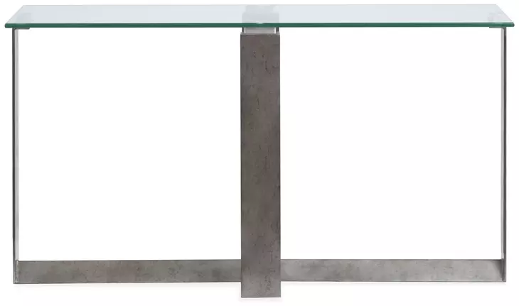 Whitehall Aged Pewter and Chrome Pucks Rectangular Glass Top Sofa Table