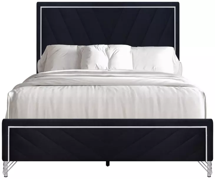 Ava Black Queen Upholstered Panel Bed