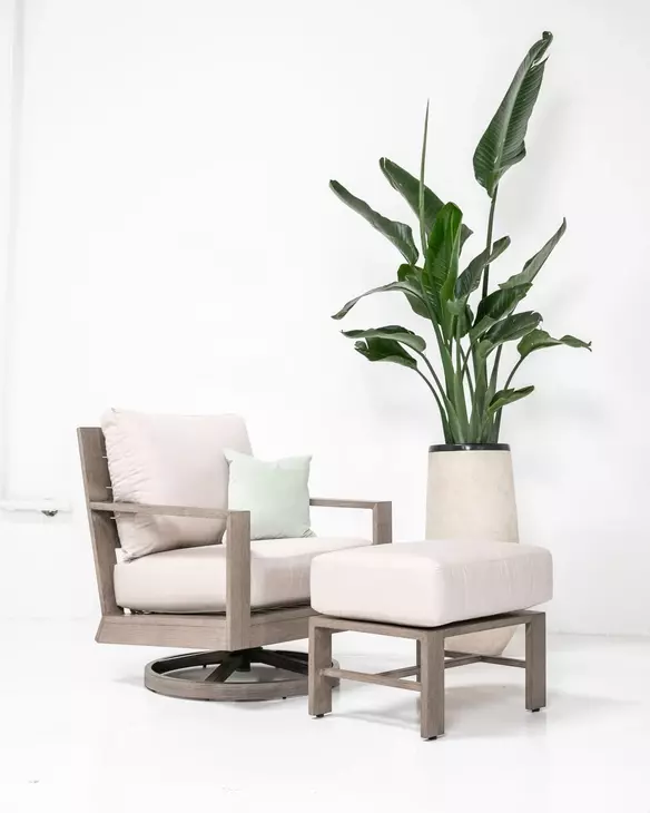 Laguna Canvas Natural Upholstered Outdoor Swivel Rocker Club Chair