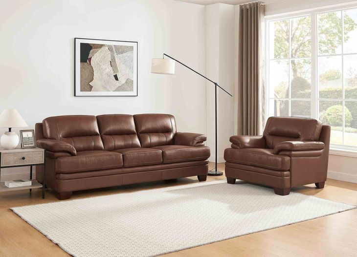 Calizor Pecan Leather Upholstered Lounge Chair