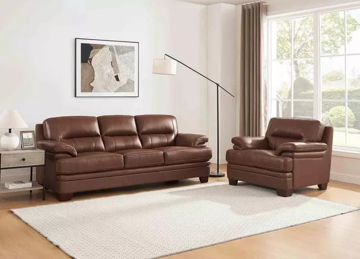Calizor Pecan Leather Upholstered Lounge Chair
