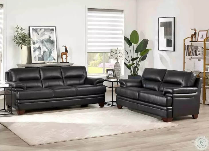 Calizor Black Leather 66" Loveseat