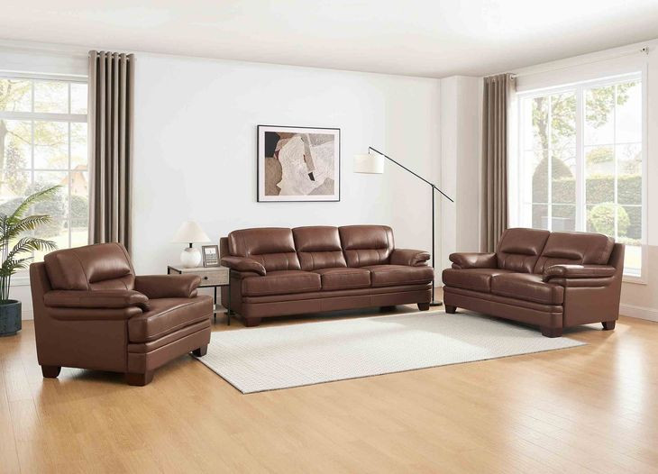 Calizor Pecan Leather Living Room Set