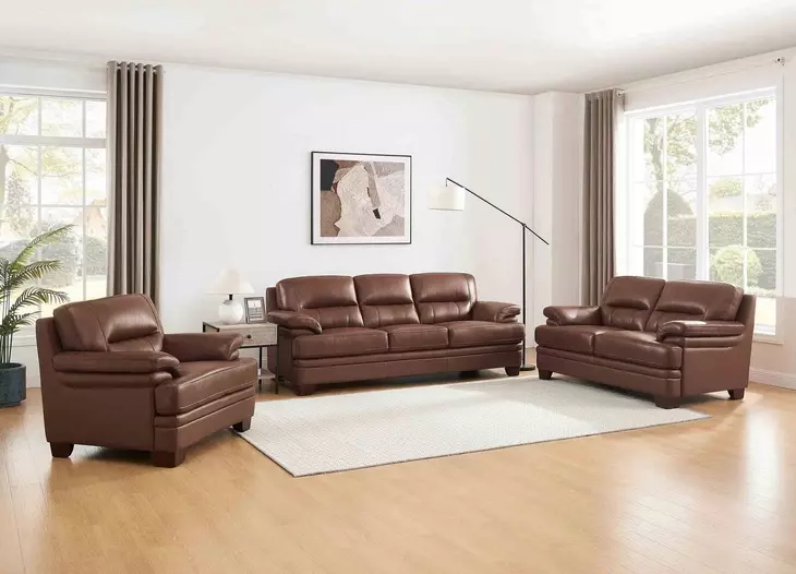 Calizor Pecan Leather Living Room Set
