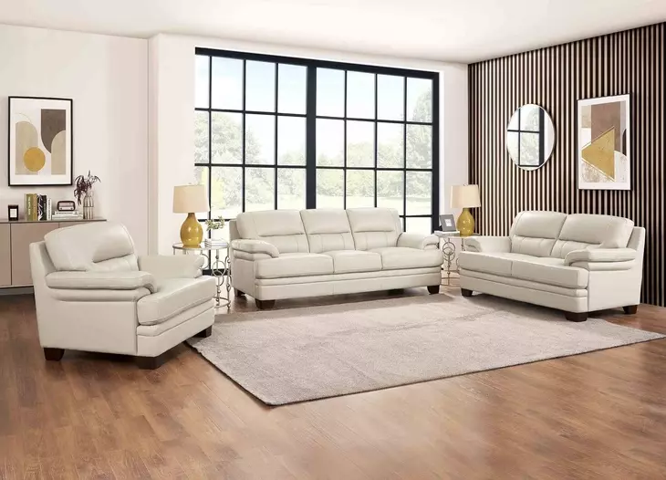 Calizor Vanilla Leather Living Room Set