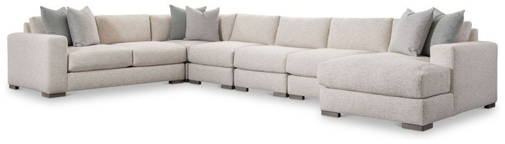 Drew Cream 6 Piece Modular Sectional with RAF Chaise and Pillows