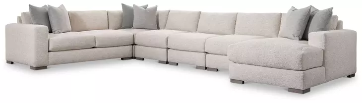 Drew Cream 6 Piece Modular Sectional with RAF Chaise and Pillows
