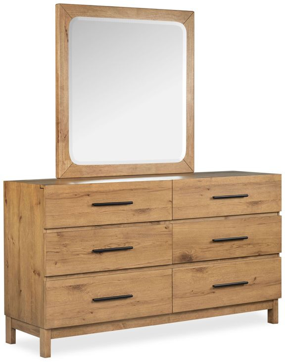 Davenport Rustic Caramel 6 Drawer Dresser with Square Mirror