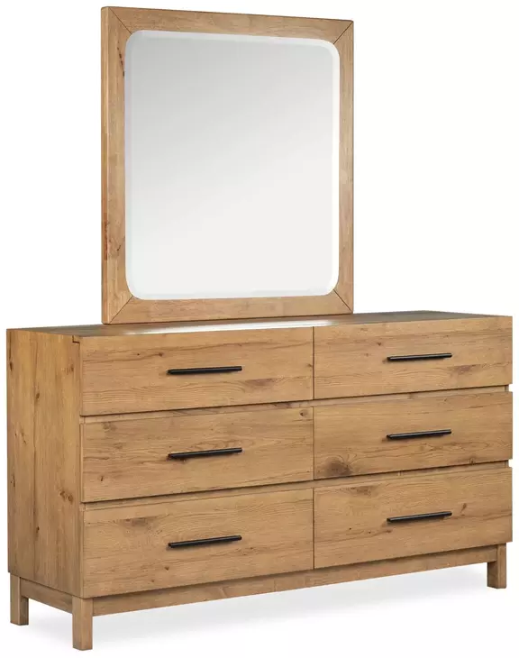 caramel brown dresser Brookstone Rustic 6 Drawer with Square Mirror Allows for flexible storage
