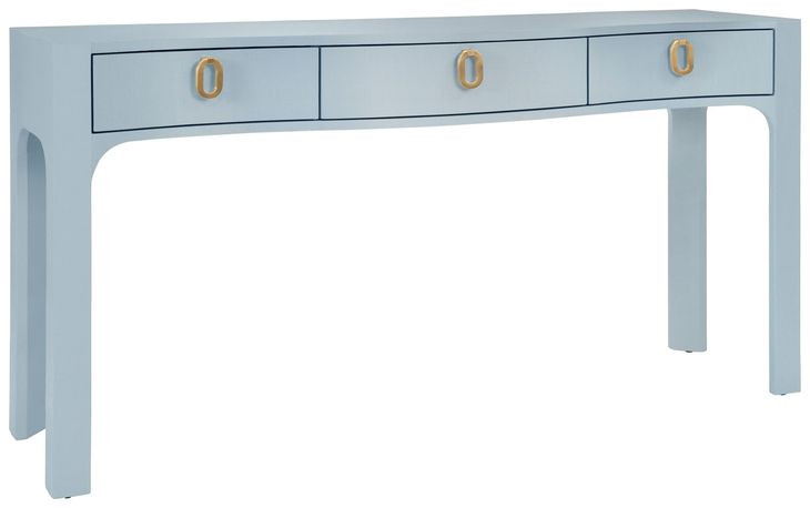 Sabrina Light Blue 60" Glass Top Console Table with 3 Drawers