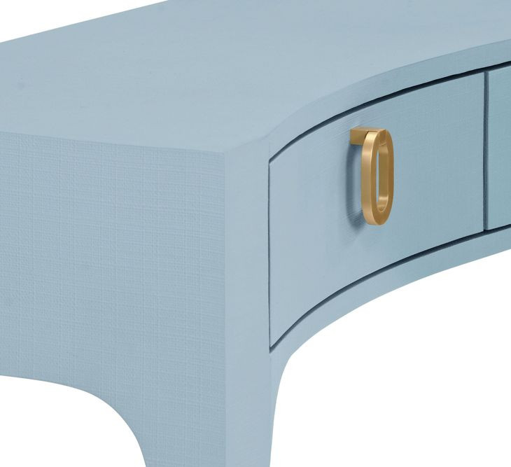 Sabrina Light Blue 60" Glass Top Console Table with 3 Drawers