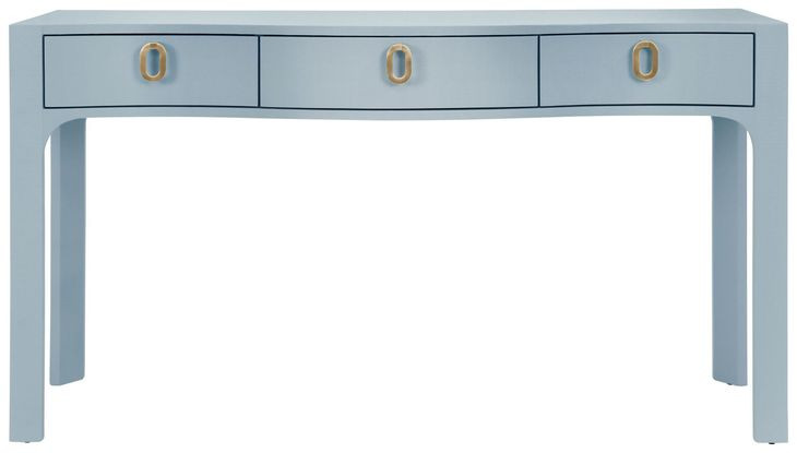 Sabrina Light Blue 60" Glass Top Console Table with 3 Drawers