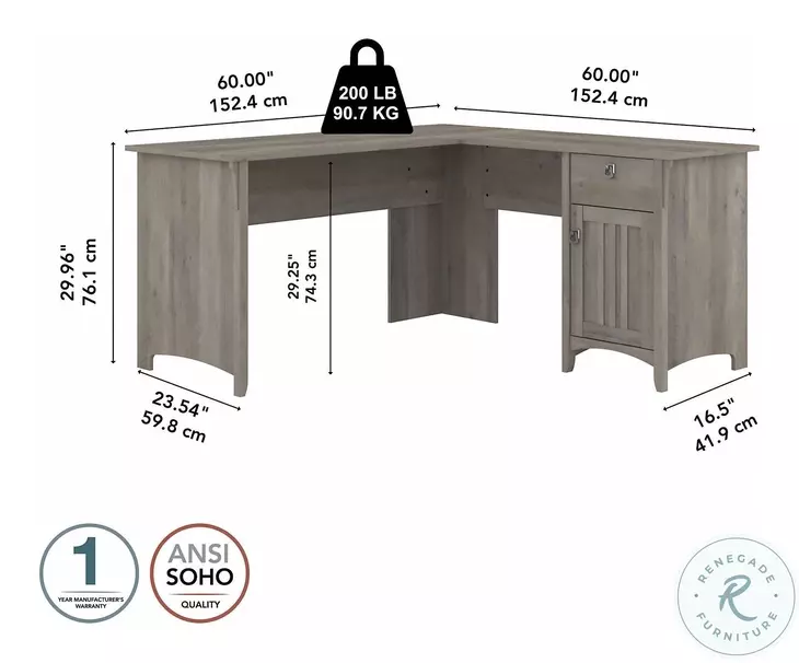 Salinas Driftwood Gray 60" L Shaped Desk