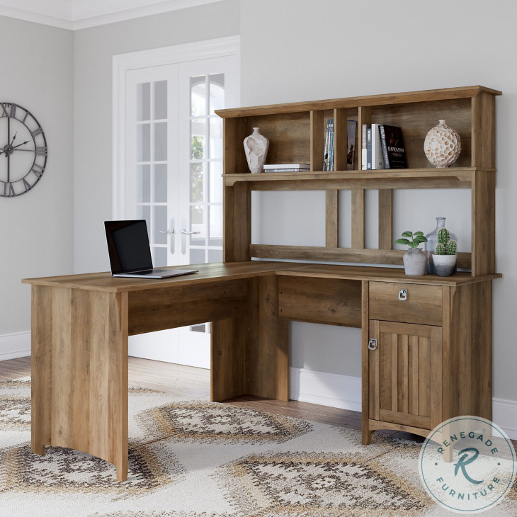 Bush Furniture Salinas Mission Desk With Hutch, Lateral File Cabinet And 5 Shelf Bookcase In Cape Cod Gray