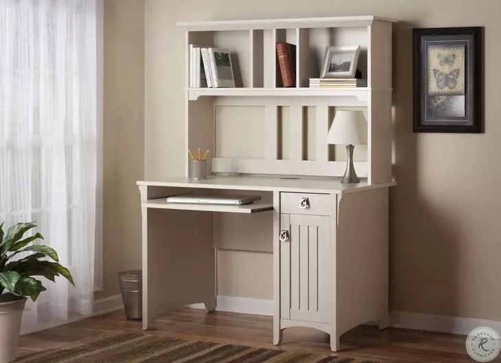 Salinas Antique White Mission Desk With Hutch