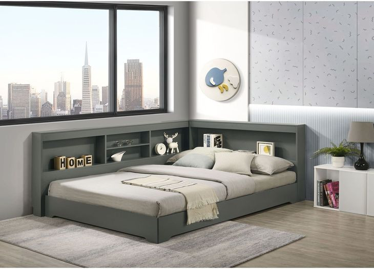 Santino Gray Full Bookcase Platform Bed
