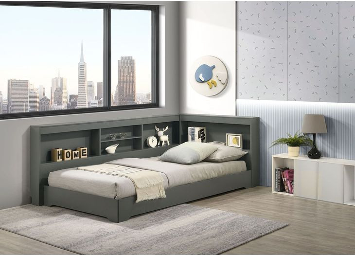 Santino Gray Twin Bookcase Platform Bed