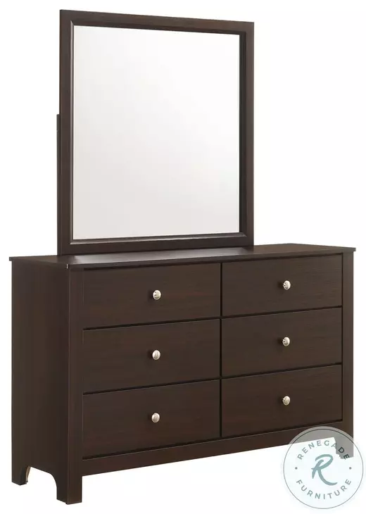 Santino Espresso 6 Drawer Youth Dresser And Mirror