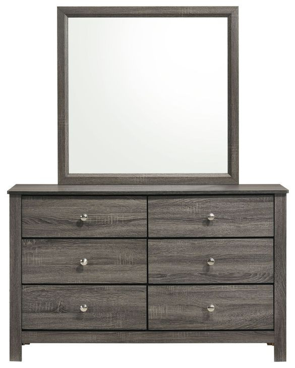 Santino Gray 6 Drawer Dresser and Rectangular Mirror