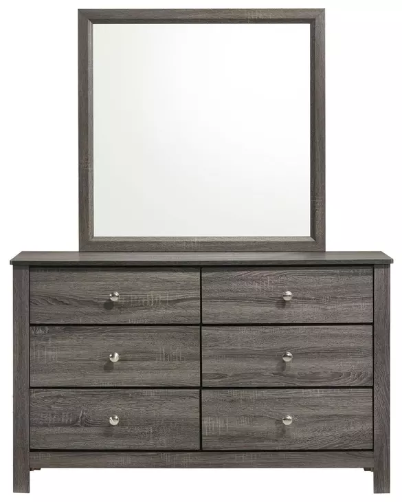 Santino Gray 6 Drawer Dresser and Rectangular Mirror