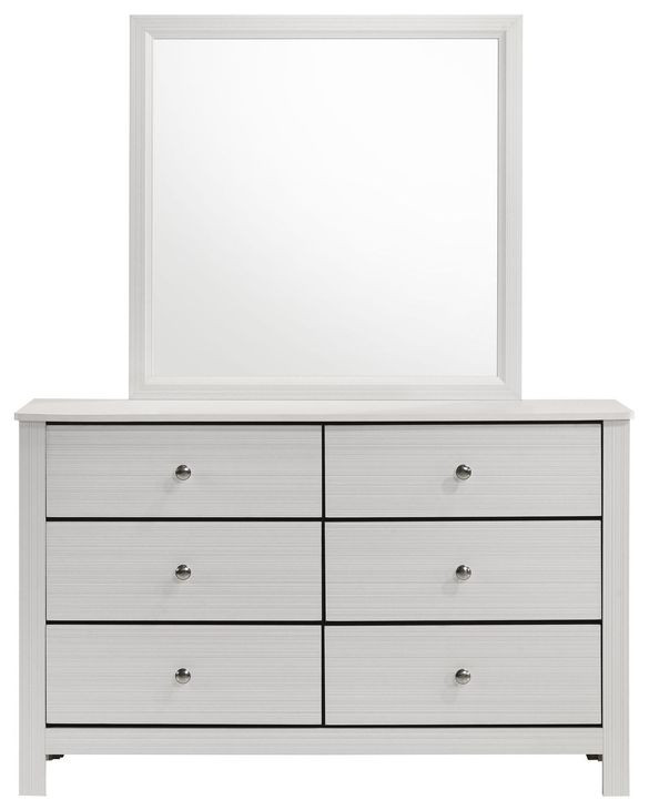 Santino White 6 Drawer Dresser and Rectangular Mirror
