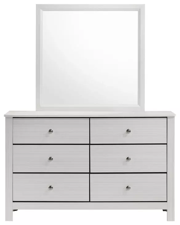 Santino White 6 Drawer Dresser and Rectangular Mirror