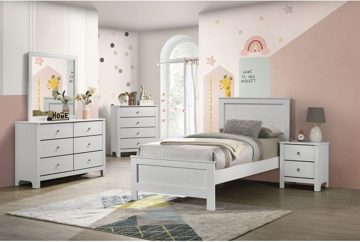 Santino White 6 Drawer Dresser and Rectangular Mirror
