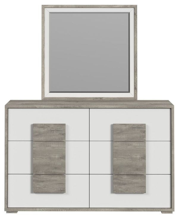 Vega White and Gray 6 Drawer Dresser and Rectangular Mirror