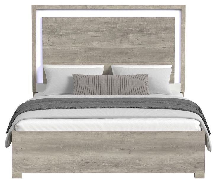 Vega White and Gray King Panel Bed with LED