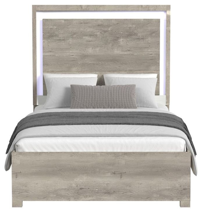 Vega White and Gray Queen Panel Bed with LED