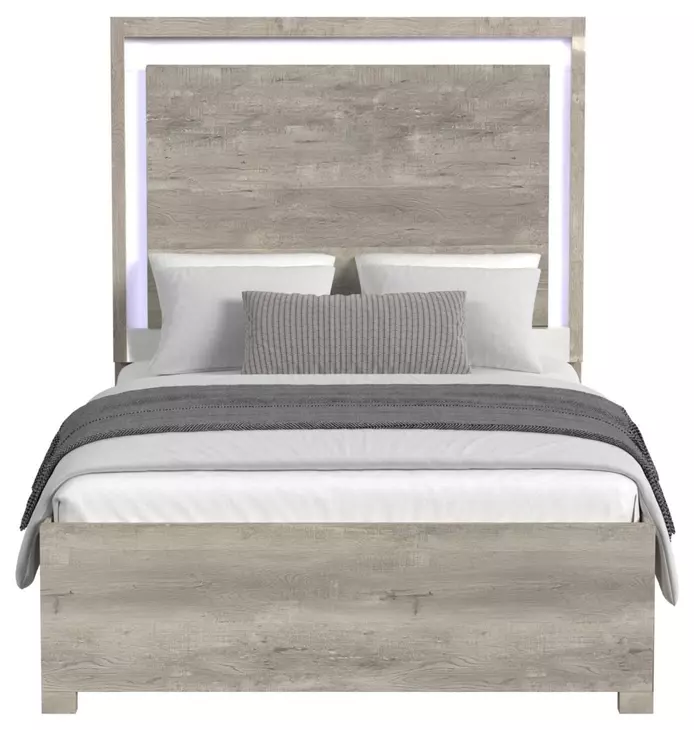 Vega White and Gray Full Panel Bed with LED