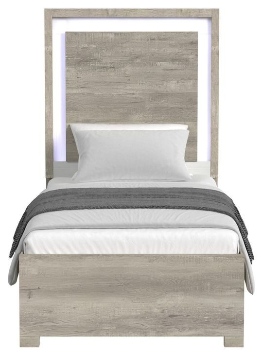 Vega White and Gray Twin Panel Bed with LED