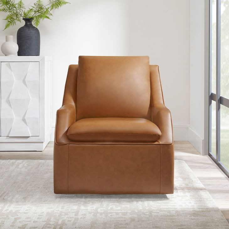 Asher Steamboat Ecru Leather Swivel Accent Chair