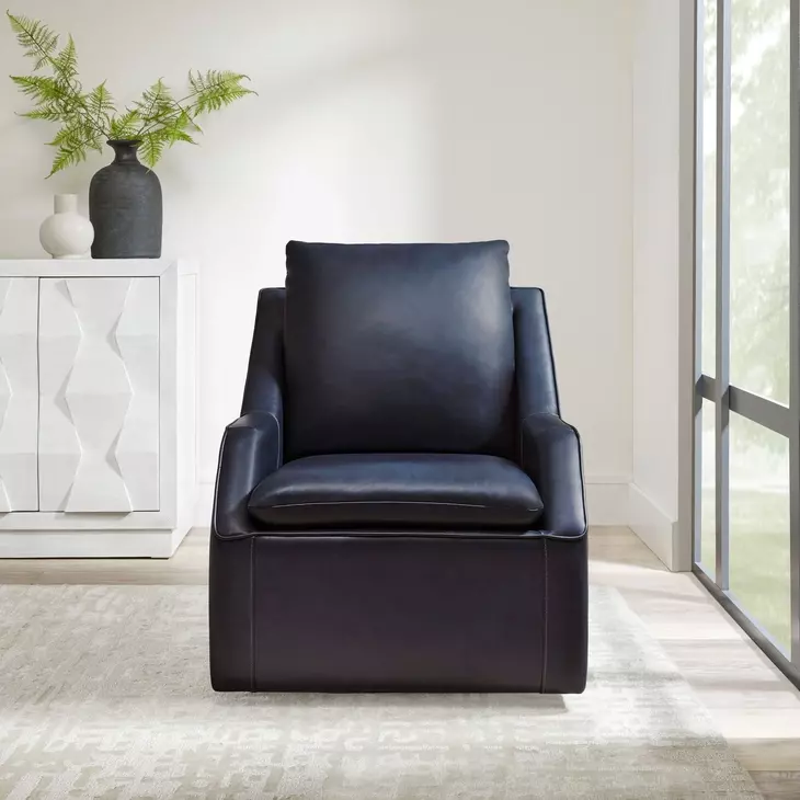 Asher Steamboat Marine Leather Swivel Accent Chair