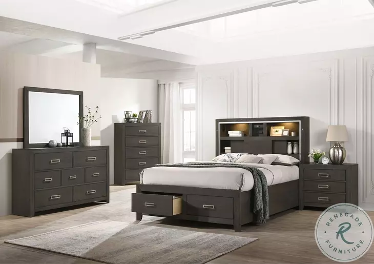 Roma Dark Gray Storage Platform Bedroom Set