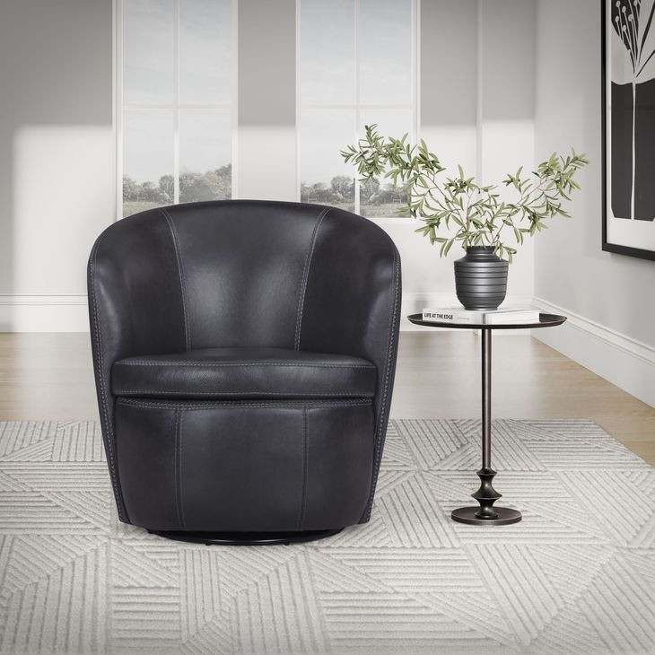 Barolo Vintage Onyx Leather Upholstered Swivel Club Chair